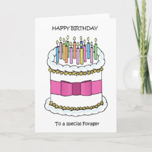 Carte Joyeux Anniversaire à la fourragère gâteau et boug