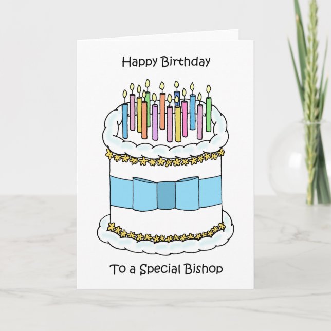 Carte Joyeux anniversaire à l'évêque gâteau et bougies (Devant)