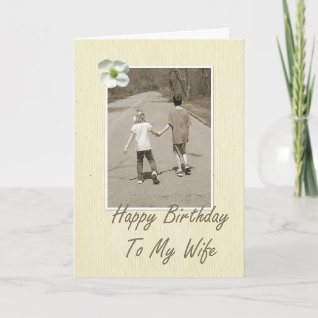 Carte Joyeux anniversaire à mon épouse - garçon et fille (Devant)