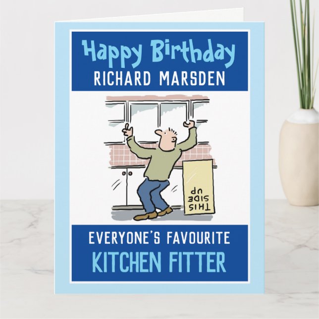 Carte Joyeux anniversaire à un poêle cuisine (Devant)