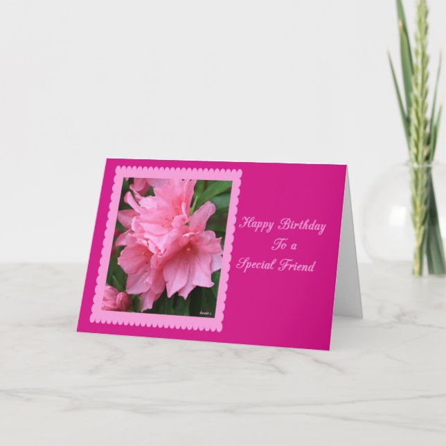 Carte Joyeux anniversaire à une azalée spéciale de rose (Devant)