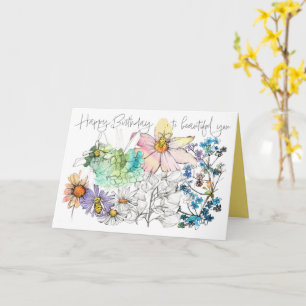Carte Joyeux Anniversaire Abeilles Fleurs Aquarelle