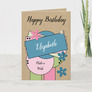 Carte Joyeux anniversaire ajouter nom rose vert bleu rus