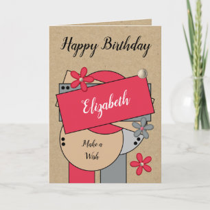 Carte Joyeux anniversaire ajouter nom rouge gris brun ru