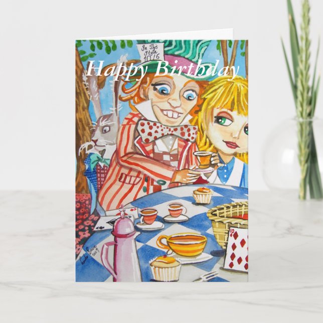 Carte Joyeux Anniversaire Alice à la fête du thé au pays (Devant)