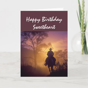 Carte Joyeux Anniversaire amour solitaire Cowboy Sunset