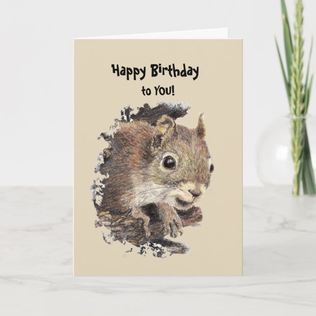 Carte Joyeux Anniversaire amusant avec l'écureuil (Devant)