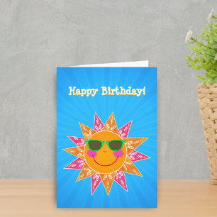 Carte Joyeux Anniversaire Amusement Soleil Orange Rose B