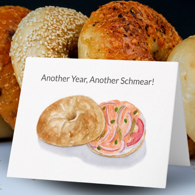 Carte Joyeux anniversaire aquarelle Bagels Saumon de fum (Créateur téléchargé)