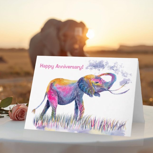 Carte Joyeux Anniversaire Aquarelle Eléphant (Créateur téléchargé)