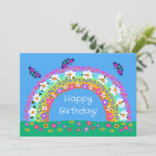 Carte Joyeux Anniversaire arc-en-ciel des fleurs Papillo