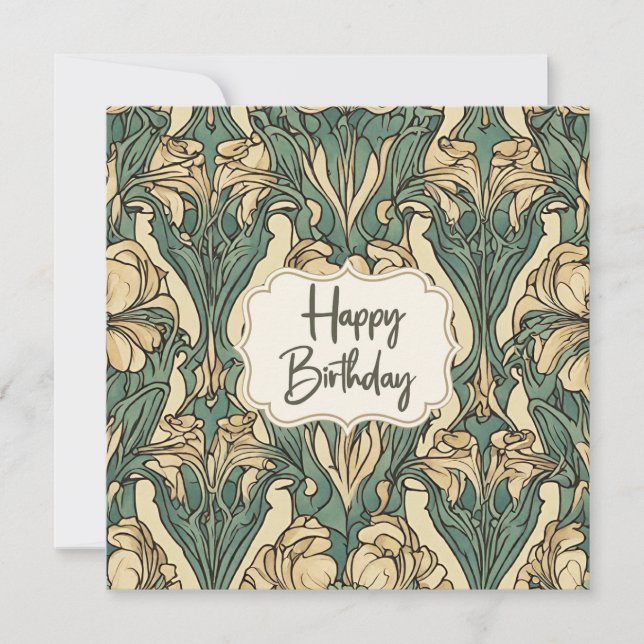 Carte Joyeux anniversaire Art Nouveau Floral Abstrait (Devant)