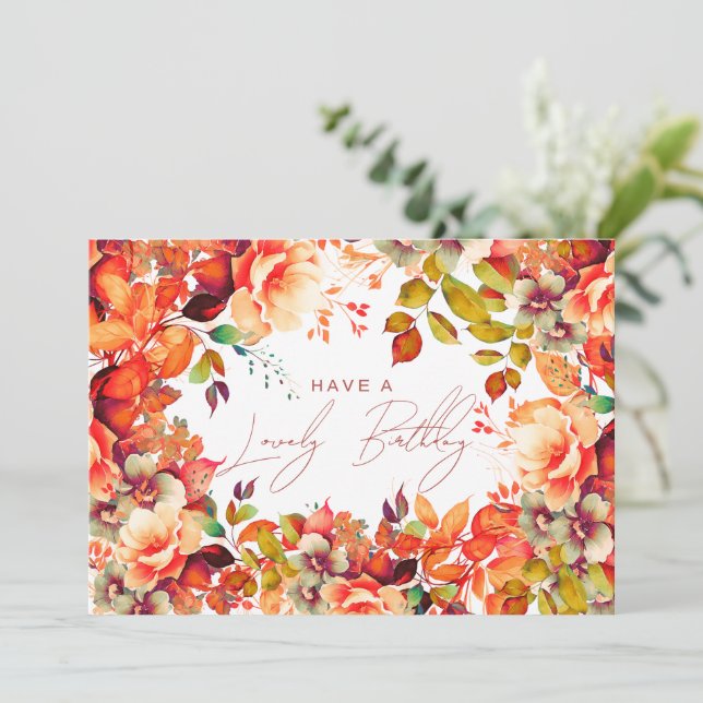 Carte Joyeux Anniversaire Automne Jardin Floral (Debout devant)