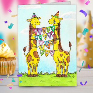 Carte Joyeux Anniversaire aux girafes