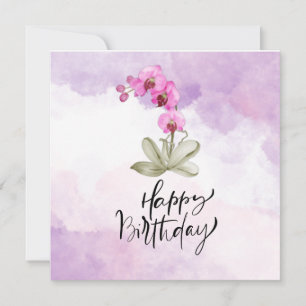 Carte Joyeux anniversaire avec aquarelle orchidée violet