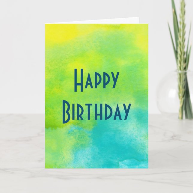 Carte Joyeux anniversaire avec Aquarelles Jaunes et Bleu (Devant)
