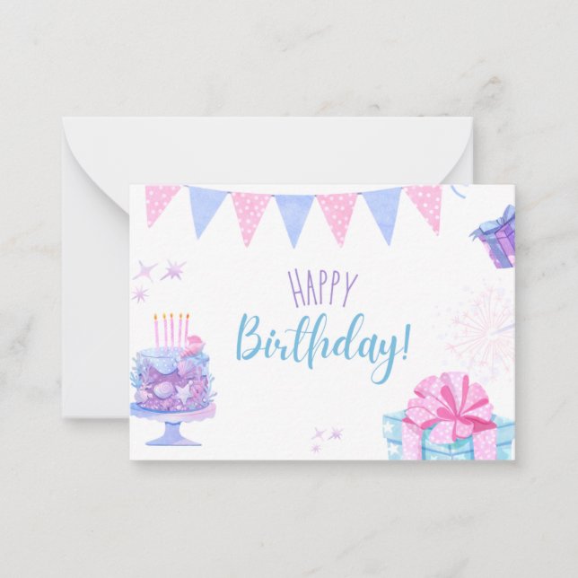 Carte Joyeux Anniversaire avec ballons et gâteau (Devant)