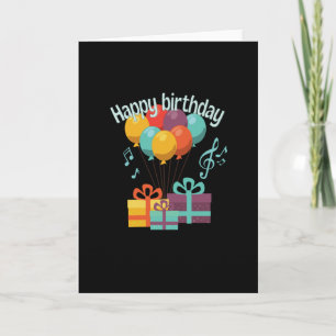 Carte Joyeux anniversaire avec ballons, notes de musique