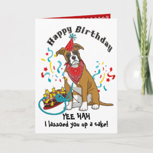 Carte Joyeux anniversaire avec Boxer en Bandana Rouge