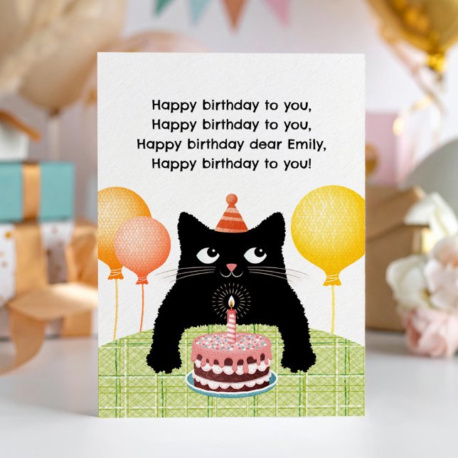 Carte Joyeux Anniversaire avec chat, gâteau et bou (Créateur téléchargé)