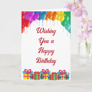 Carte Joyeux anniversaire avec des ballons et des présen