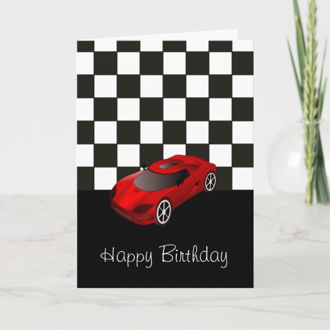 Carte Joyeux anniversaire avec la voiture de course (Devant)