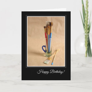 Carte Joyeux anniversaire avec les pinceaux de l'artiste