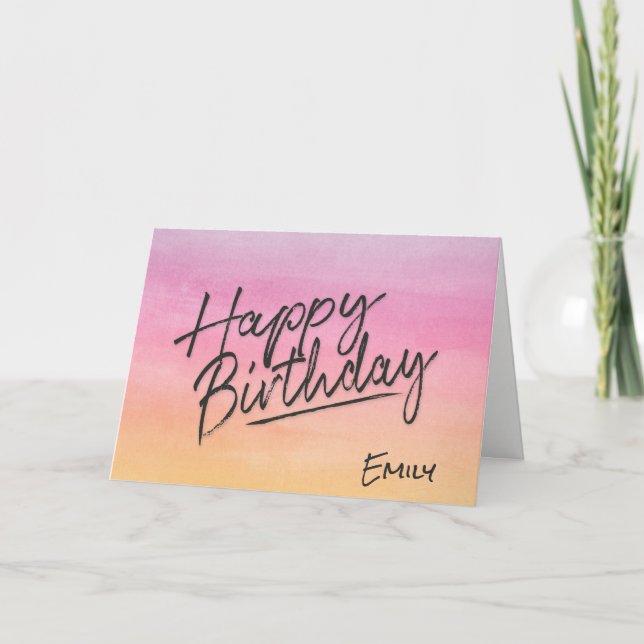 Carte Joyeux anniversaire avec nom sur aquarelle (Devant)