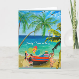 Carte Joyeux anniversaire avec sable et palmiers