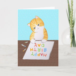 Carte Joyeux anniversaire avec un chat Tabby orange