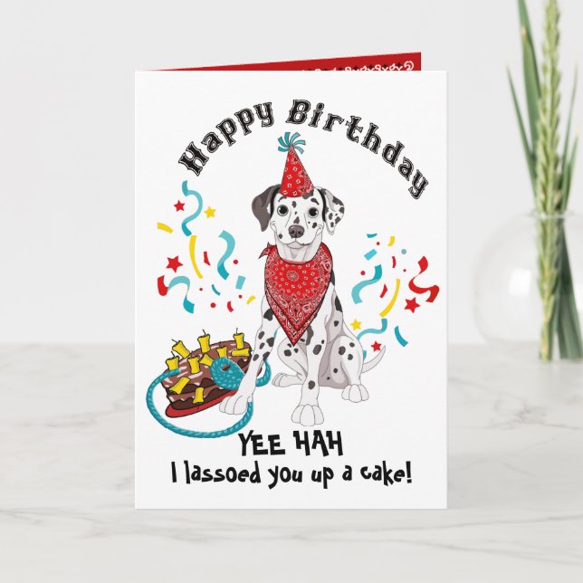 Carte Joyeux anniversaire avec un chien dalmate en Banda (Devant)