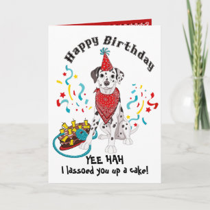 Carte Joyeux anniversaire avec un chien dalmate en Banda