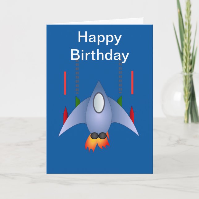 Carte Joyeux anniversaire avec une fusée de vaisseau spa (Devant)