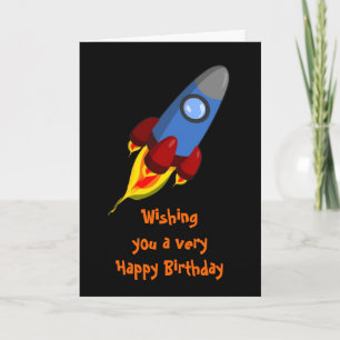 Carte Joyeux anniversaire avec une fusée de vaisseau spa