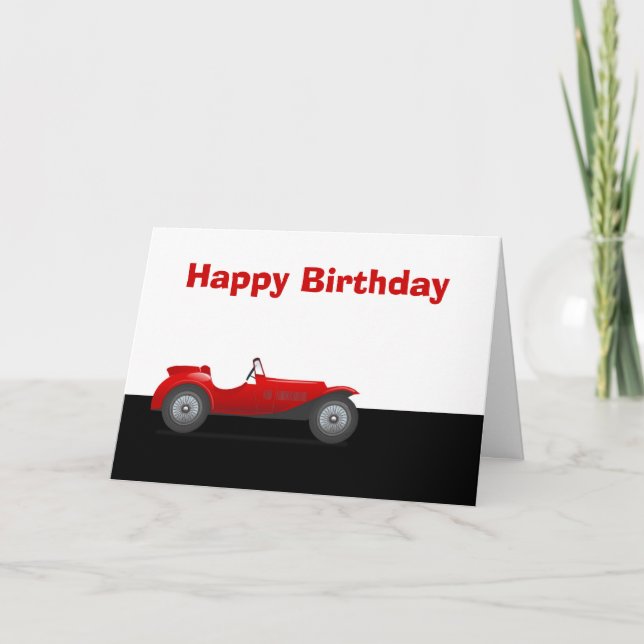 Carte Joyeux anniversaire avec voiture de course rouge c (Devant)