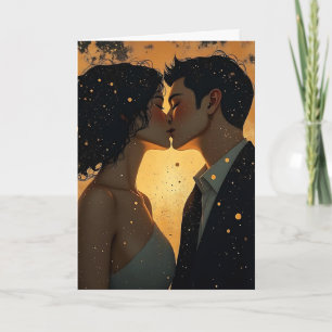Carte Joyeux Anniversaire   Baiser Romantique Céleste