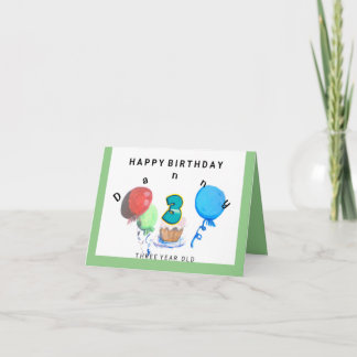 Carte Joyeux Anniversaire ballon rouge, bleu, vert 3 ans