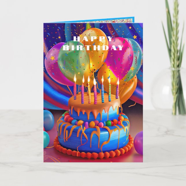 Carte Joyeux Anniversaire Ballons gâteau Confetti (Devant)