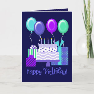 Carte Joyeux anniversaire ! Ballons, présentoirs et gâ