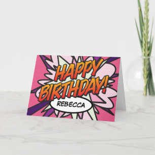 Carte Joyeux Anniversaire Bande Dessinée Pop Art Rose
