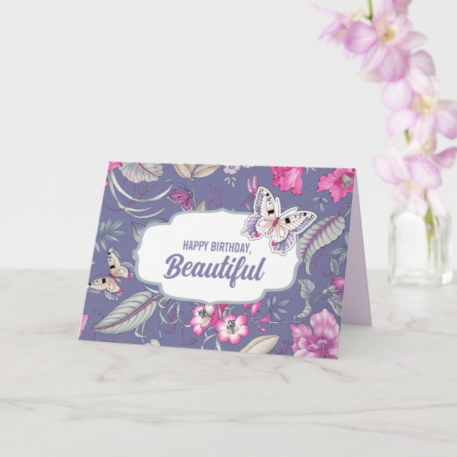 Carte Joyeux Anniversaire Beau. Fleurs et papillon (Orchidée)