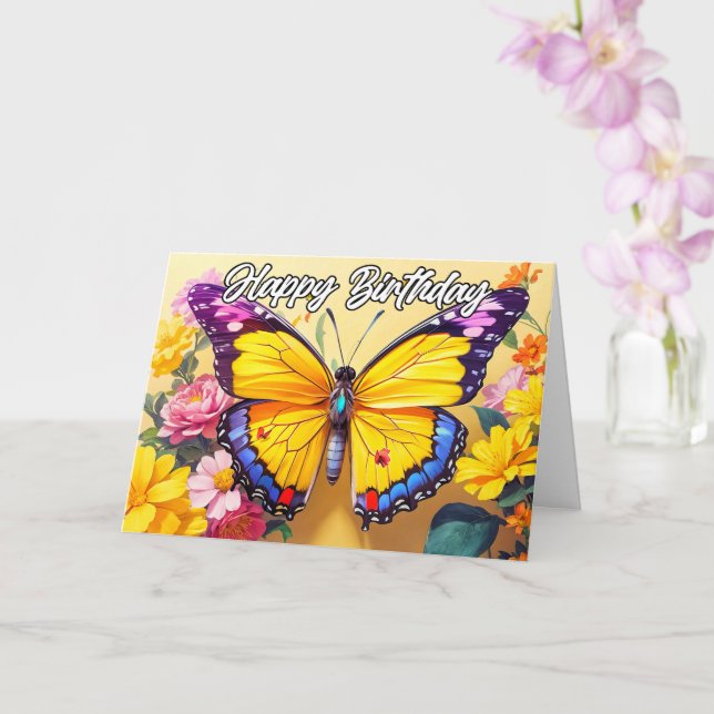 Carte Joyeux anniversaire belle conception papillon de p (Orchidée)