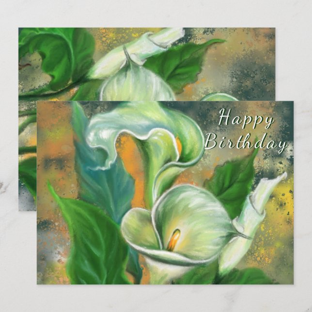 Carte Joyeux anniversaire - Belle Fleur Calla Lily - (Devant / Derrière)