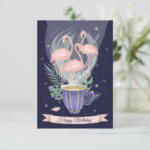 Carte Joyeux Anniversaire Belle heure de thé Flamant ros
