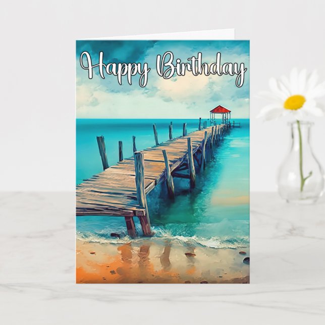 Carte Joyeux anniversaire belle Ocean Pier (Petite plante)
