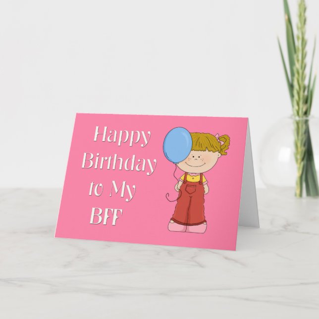 Carte Joyeux anniversaire BFF, fille avec ballons (Devant)