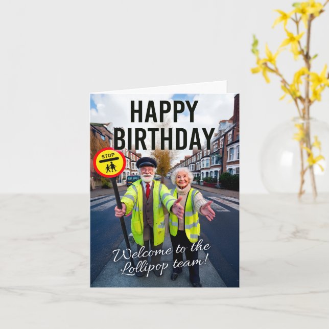 Carte Joyeux anniversaire, bienvenue à l'équipe Lollipop (Fleur jaune)