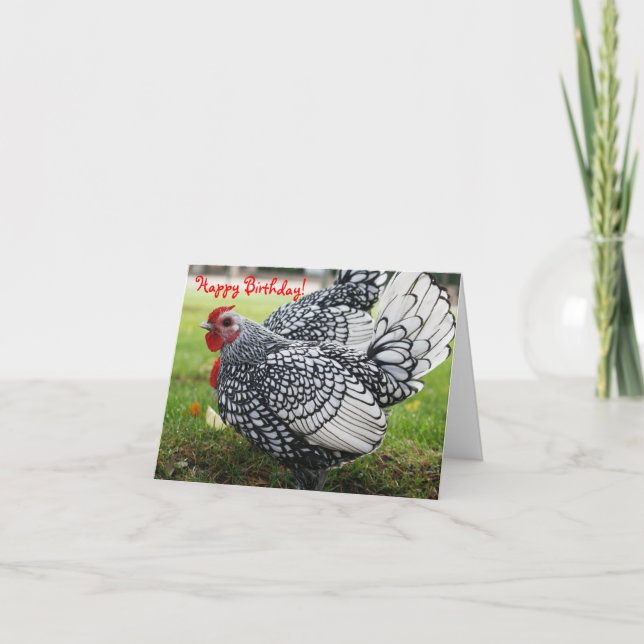 Carte Joyeux anniversaire, blanc, coq (Devant)
