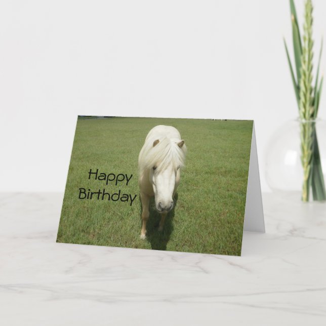 Carte Joyeux Anniversaire blanc Pony (Devant)