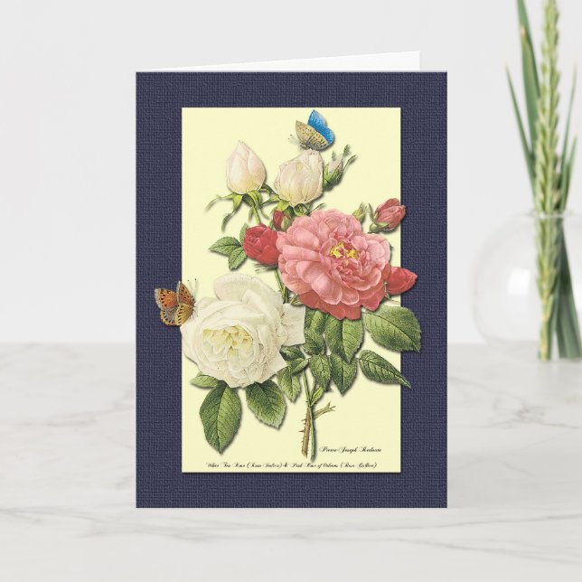 Carte Joyeux anniversaire blanc Roses rouges Botanique (Devant)